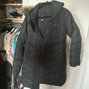 Marmot Charcoal Black Puffer Jacket with Fur Trimmed Hood